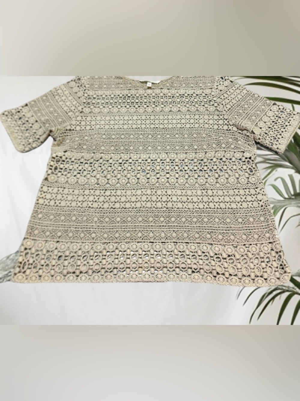 Victoria's Secret Crochet Lace Short Sleeve Top in Taupe L